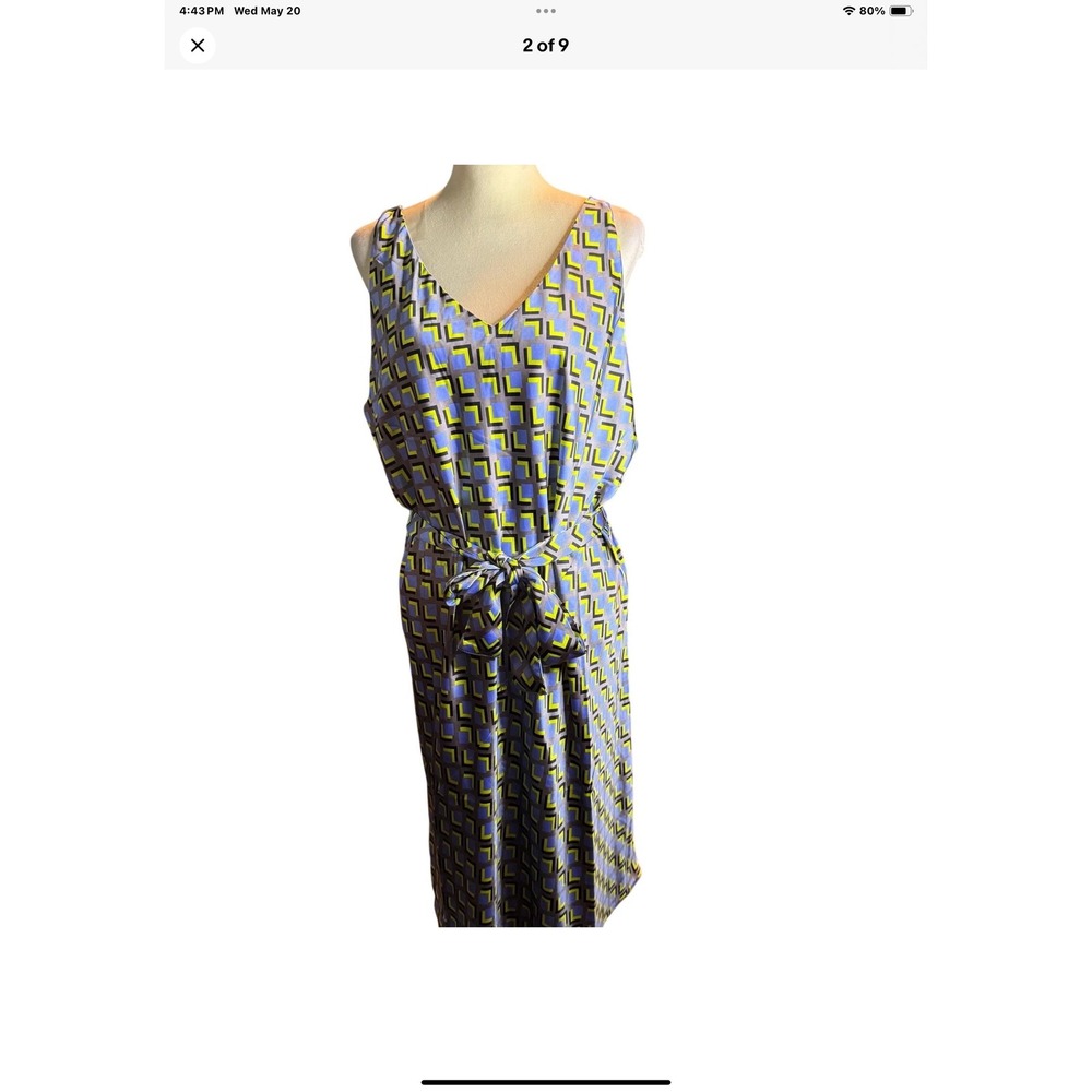 Wildfang The Empower Satin Slip Dress Cubic Geometric Blue Yellow Medium